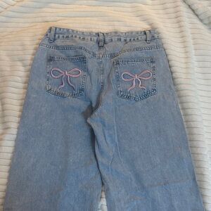 SHEIN Blue Jeans with Pink Bow Details